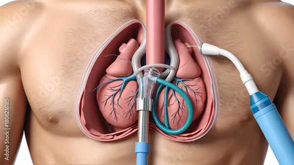 Obraz Left atrial appendage (LAA) illustration. Illustration of the LAA closure with a catheter