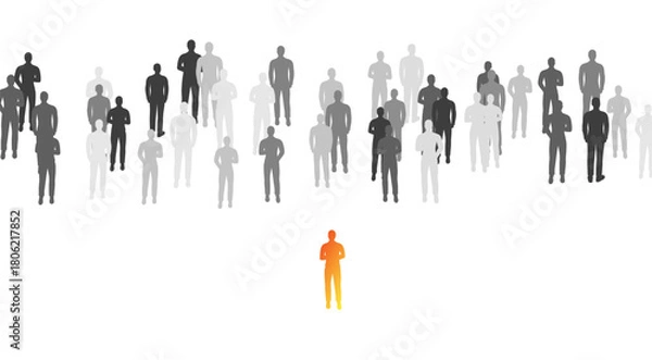Obraz People crowd with colorful leader. Concept of teamwork, stadium, festival, demonstration, party or public protest. Vector illustration from isolated people silhouettes.