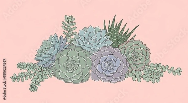 Obraz Tranquil gathering of desert succulents displayed on pastel pink backdrop