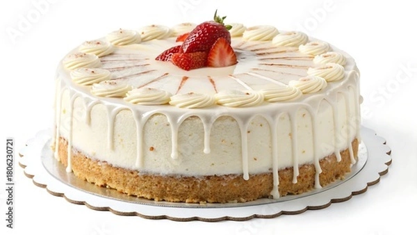 Fototapeta banana, banoffee, banoffi, british, cake, calories, cream, cut out, dessert, dropout, english, food, fresh, horizontal, knockout, on white, pie, pudding, slice, sweet, whole, background, birthday, del