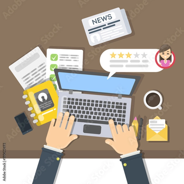 Fototapeta Working desk top.