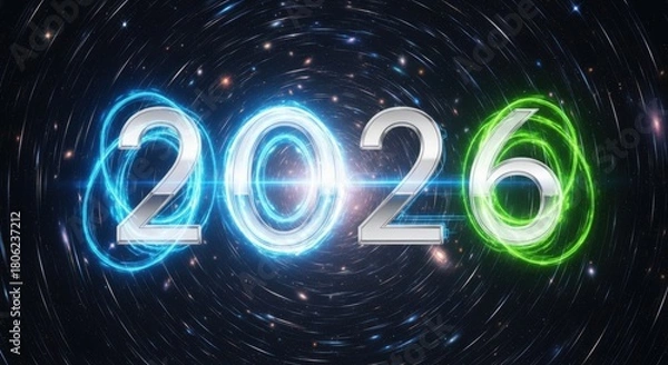 Fototapeta Shining into 2026 with Galactic Innovation and Energy