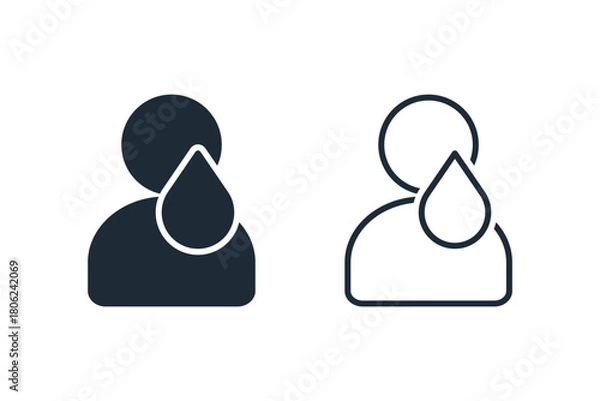 Obraz A crying man. Resentment, trouble, problem. Vector linear icon isolated on white background.