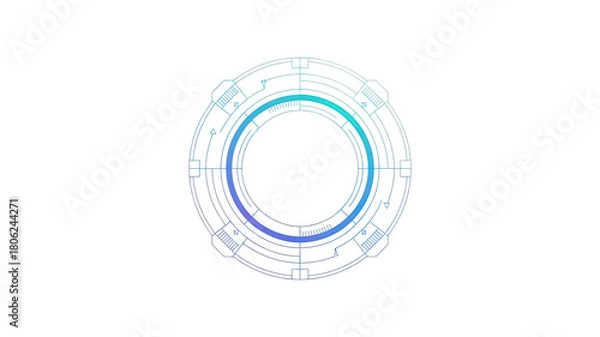 Obraz Minimalist Tech HUD Ring – Soft Blue Futuristic Line Art Interface Element for Advanced UI and Modern Data Visualization
