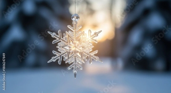Obraz Stunning crystal snowflake ornament shimmering in winter light, creating magical holiday atmosphere and bringing festive cheer to your seasonal projects