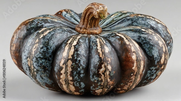 Obraz Dusty lantern squash with mild distortion and bent sliver mouth on white