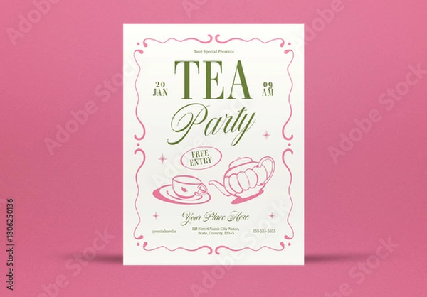 Obraz Beige Handdrawn Tea Party Flyer Layout
