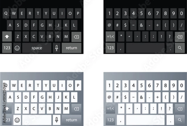 Fototapeta Phone keyboard, alphabet buttons and numbers in flat style, vector, illustration