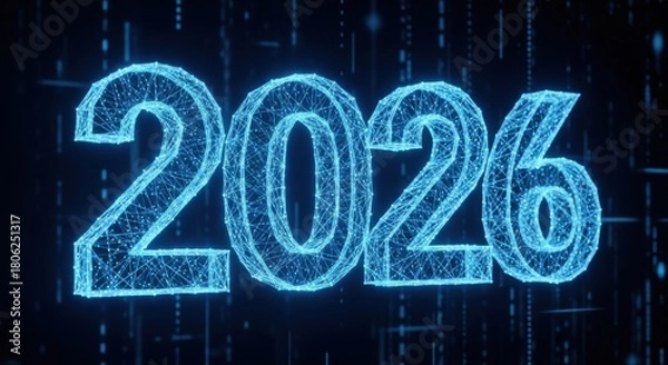 Obraz Futuristic 2026 concept with glowing blue digital network, perfect for technology presentations and new year promotions, conveying innovation and progress