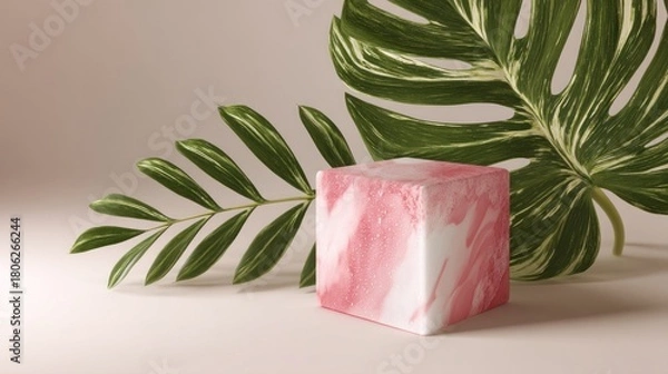 Obraz Pink marble display cube