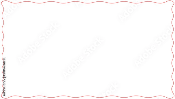 Fototapeta Double Wavy Red Line Border Frame Black Background isolated transparent background