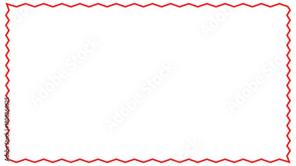 Fototapeta Double Wavy Red Line Border Frame Black Background isolated transparent background