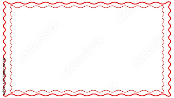 Fototapeta Double Wavy Red Line Border Frame Black Background isolated transparent background