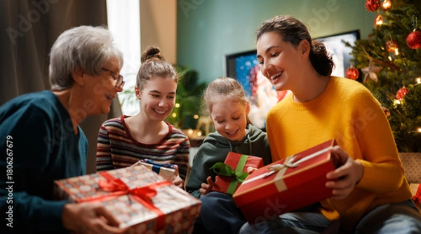 Obraz family celebrating Christmas