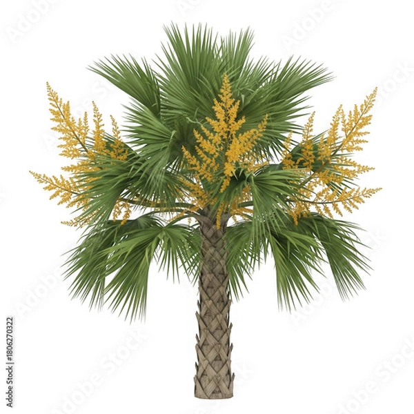 Obraz Palm tree with yellow flowers isolated on transparent background, a tropical plant