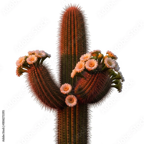 Fototapeta Saguaro cactus with flowers isolated on transparent background, a desert plant