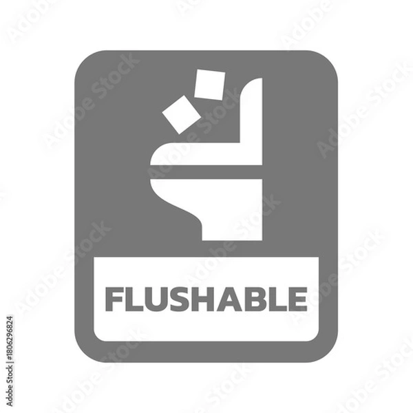 Fototapeta Flushable wc paper vector sign. Safe to flush in toilet label icon.