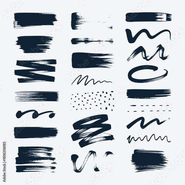 Fototapeta Hand-Drawn Ink Brushstroke and Texture Elements Set