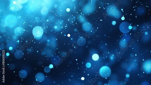 Fototapeta Abstract Blue Bokeh Background with Glowing Particles and Floating Dust