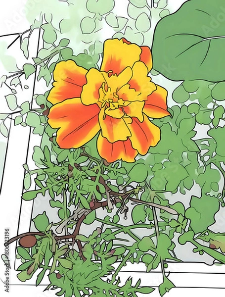 Obraz Illustration d'une fleur d'œillet d'inde 