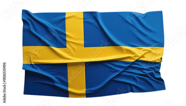 Fototapeta Waving flag with blue and yellow Nordic cross design