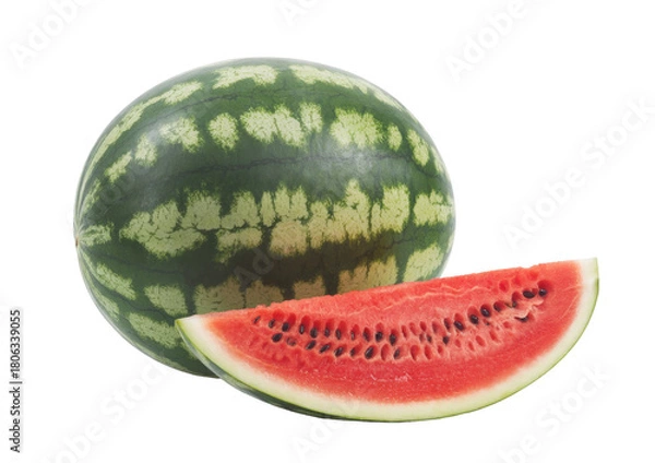 Obraz fresh watermelon with slice, isolated on transparent background.