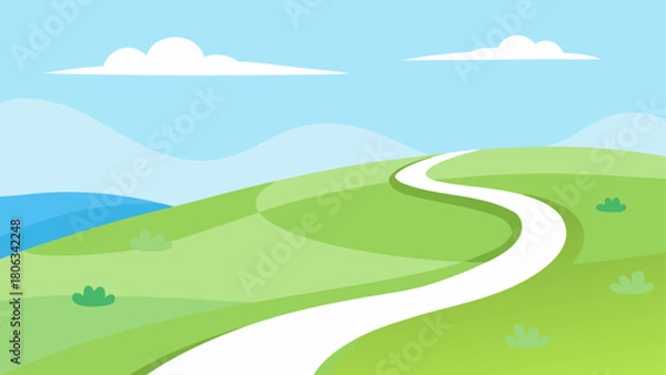 Obraz Cartoon landscape with winding path and cloudy sky