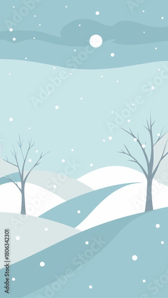 Obraz Winter landscape with trees and snow falling softly