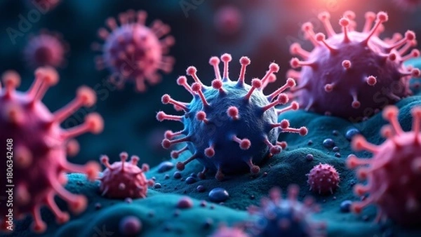 Fototapeta 3D Rendered Coronavirus Particles