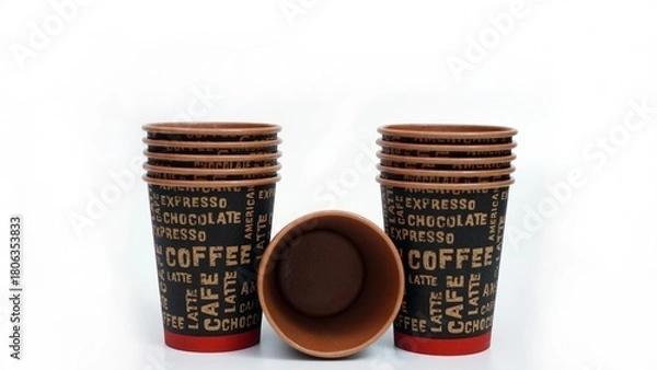 Obraz Empty paper cup for coffee made of paper on a white background.