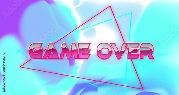 Obraz Glowing neon pink GAME OVER text dominating centered banner, with magenta cyan triangles and bokeh
