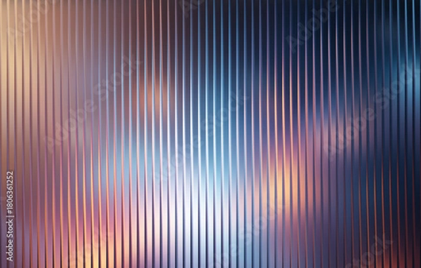 Obraz Abstract vertical ribbed glass texture with soft bokeh lights in vibrant purple blue and orange hues