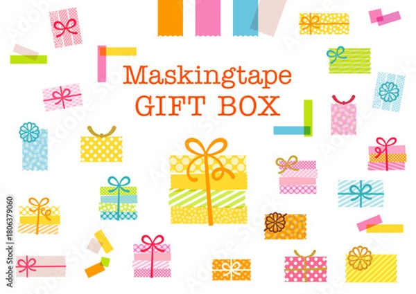 Fototapeta カラフル＆ポップなマスキングテープで作ったギフトボックスイラスト