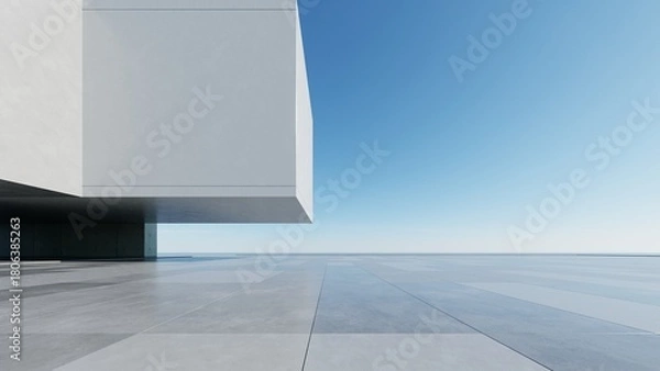 Fototapeta Modern house, Minimal architecture with empty concrete floor for car presentation, 3d rendering of luxury property