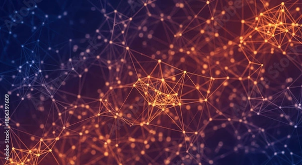 Obraz Abstract network of glowing lights and connections in a dark digital space