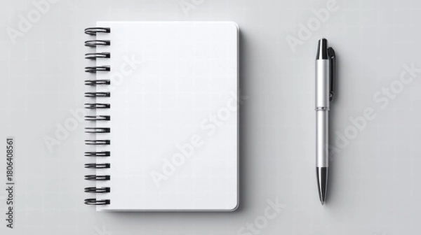 Obraz Notebook and Pen on a Gray Background