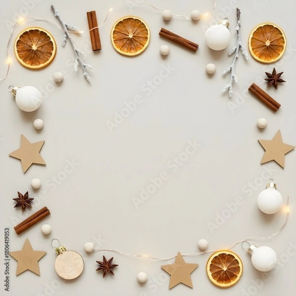 Fototapeta Minimal Scandinavian Christmas Border With Blank Text Space