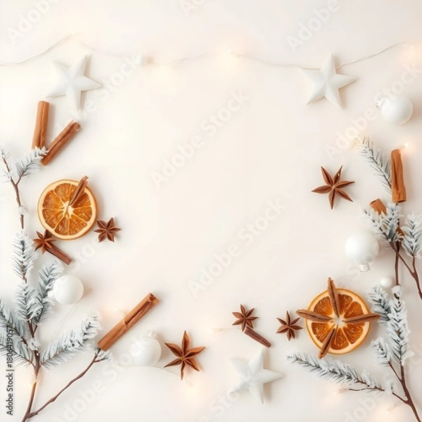 Fototapeta Minimal Scandinavian Christmas Border With Blank Text Space