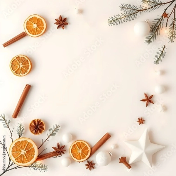 Fototapeta Minimal Scandinavian Christmas Border With Blank Text Space