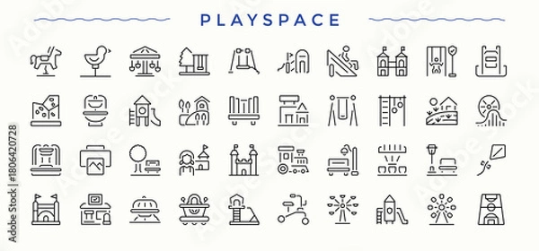 Fototapeta Set of Playground line icon. Includes symbols for kindergarten, activity, game, play, park and more. Outline icons in linear style. Activity icon collection. Vector collections.
