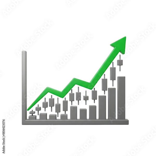 Obraz Graph with a green arrow pointing upwards. isolated illustration on  transparent background PNG