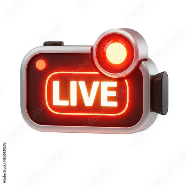 Fototapeta Red and silver camera with the words Live written on it. isolated illustration on  transparent background PNG