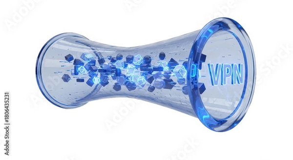 Obraz Blue tube with a blue and white logo that says VPN. isolated illustration on  transparent background PNG