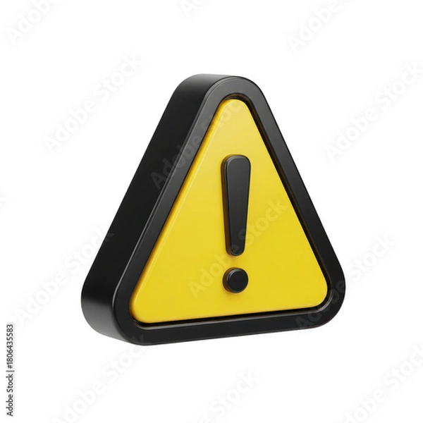 Fototapeta Yellow and black triangle with an exclamation point in the middle. isolated illustration on  transparent background PNG