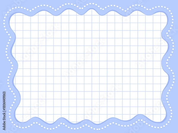 Obraz 平成レトロな薄い青色のドット縁に波線フレーム格子柄