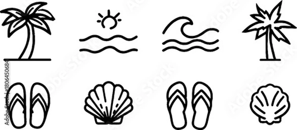 Obraz Minimalist line art set of beach themed symbols for summer designs