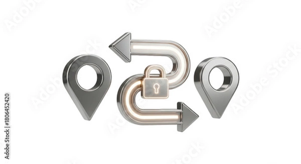 Fototapeta Silver arrow pointing to a key on a map. isolated illustration on  transparent background PNG