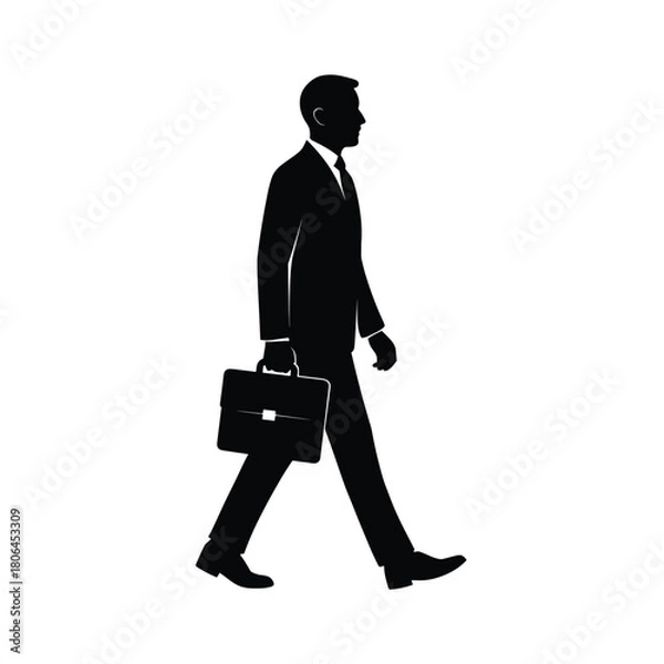 Obraz Businessman Walking with Briefcase – Professional Corporate Silhouette