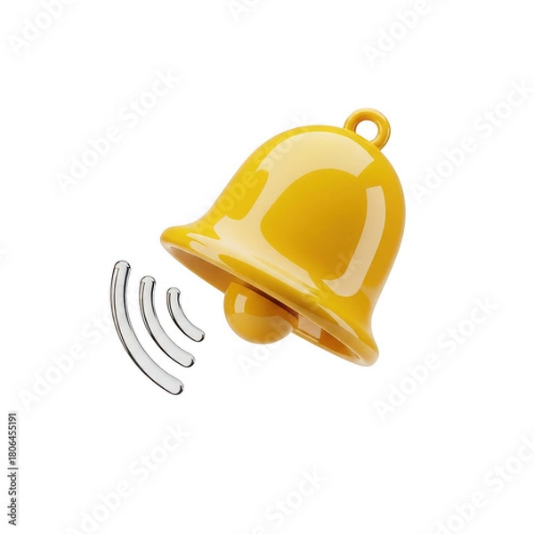 Fototapeta Yellow bell with a white rim is shown with a white background. isolated illustration on  transparent background PNG