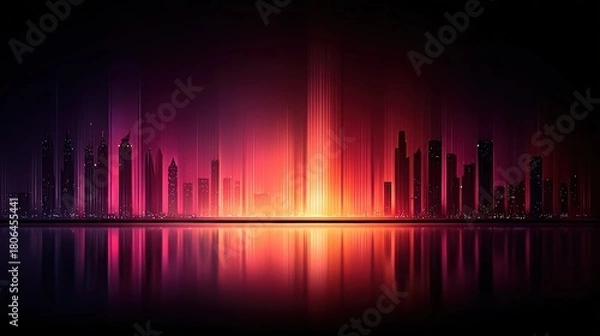 Fototapeta Vibrant Cityscape at Night With Glowing Lights and Water Reflection